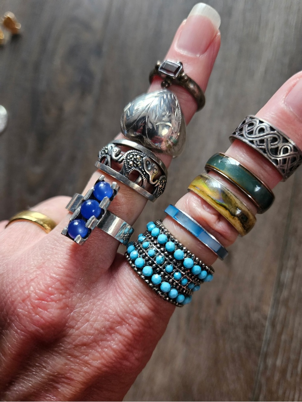 Vintage 925 Sterling Silver Ring Lot Boho Southwestern Garnet Size 7 9pc Bundle